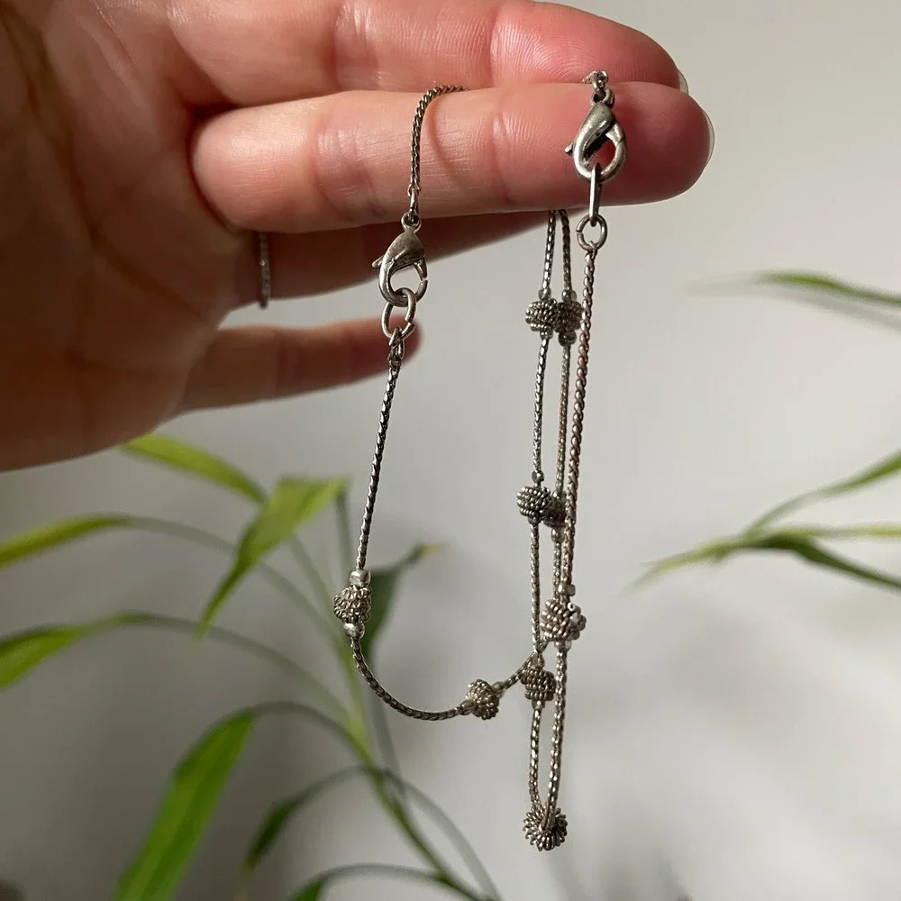 Silver Cluster Bracelets Set of 2 Twisted Chain‎ Dainty Beads Y2K Minimalist